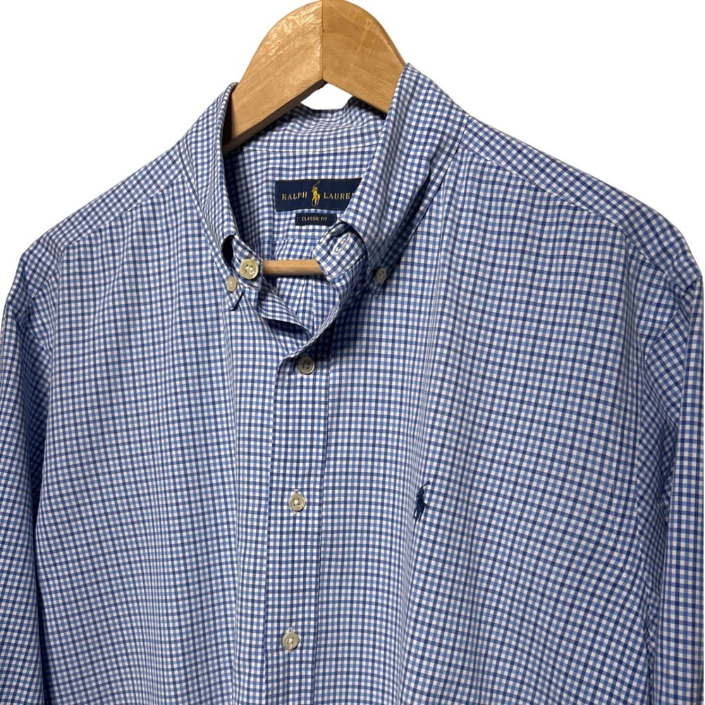 Ralph Lauren Classic Fit‎ Button Down Shirt Blue Gingham Men's Size XL EUC